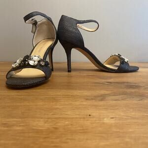 Ivanka Trump Black Ankle Strap Heels with Jewels detail _ Size 7.5